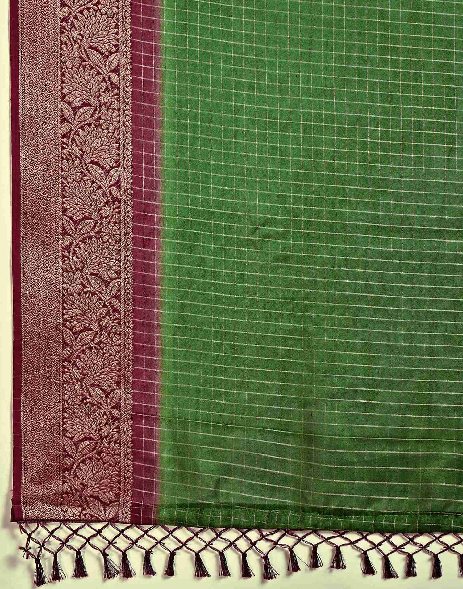 Olive Green Silk Woven Zari Stripe Saree