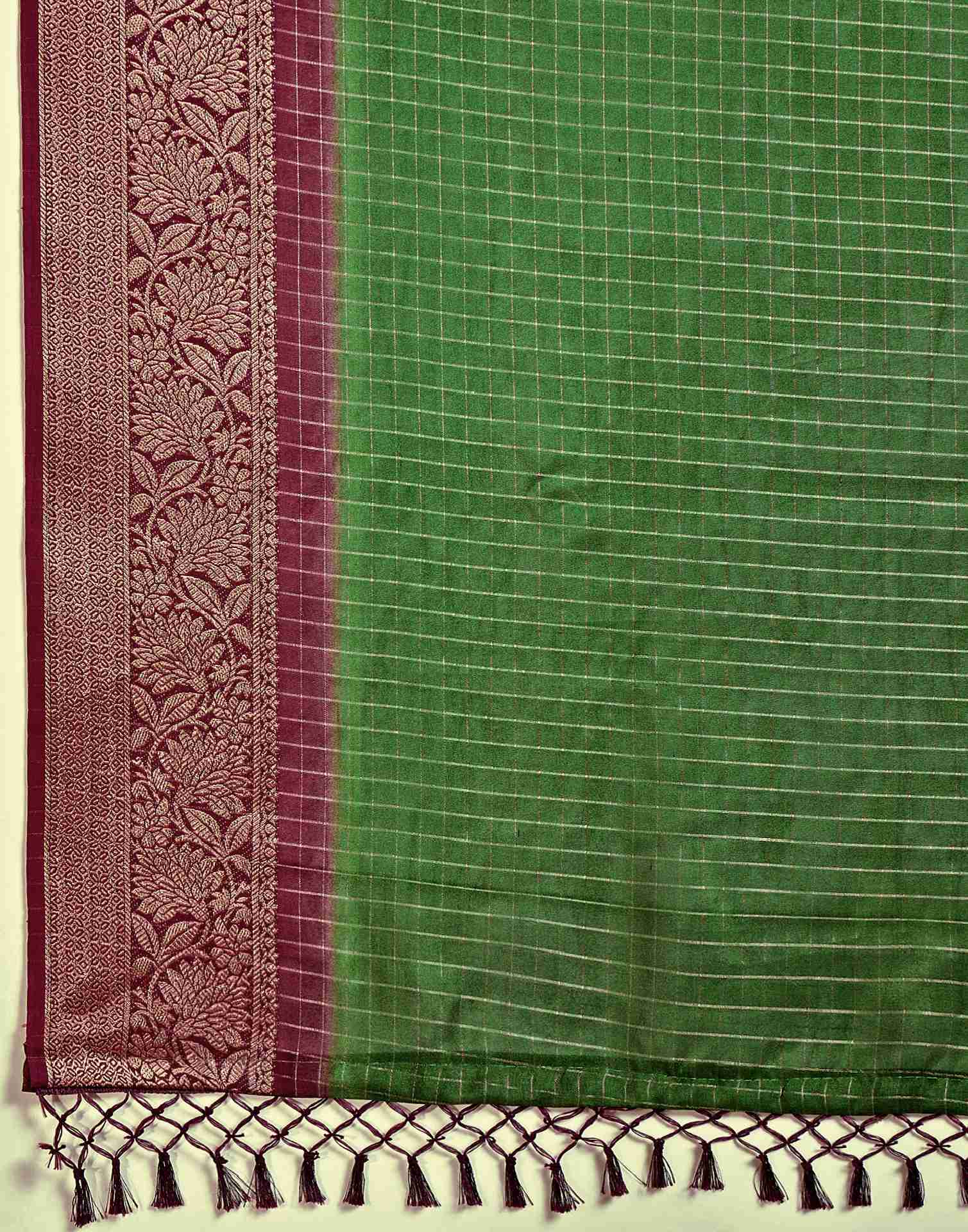 Olive Green Silk Woven Zari Stripe Saree