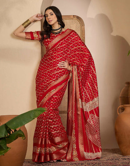 Red Silk Printed Bandhani Saree