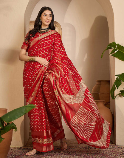 Red Silk Printed Bandhani Saree