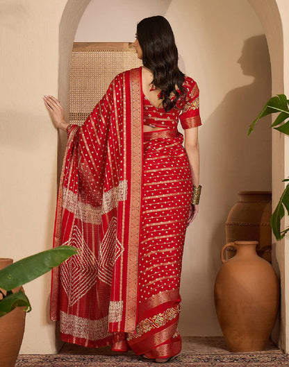 Red Silk Printed Bandhani Saree