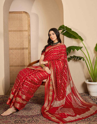 Red Silk Printed Bandhani Saree