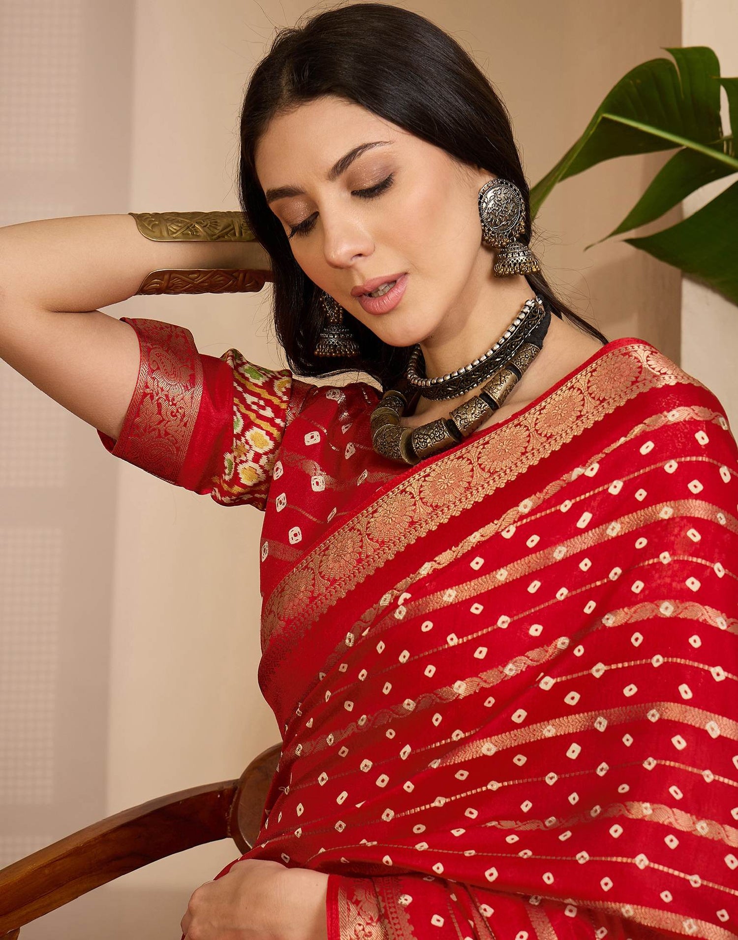 Red Silk Printed Bandhani Saree