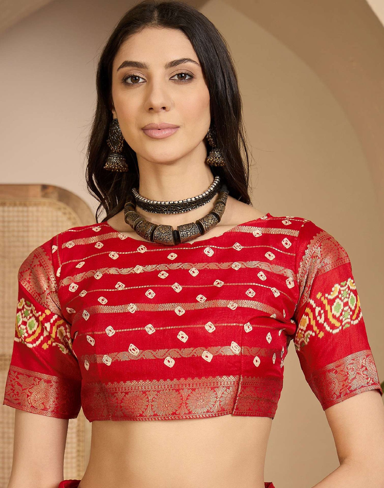 Red Silk Printed Bandhani Saree