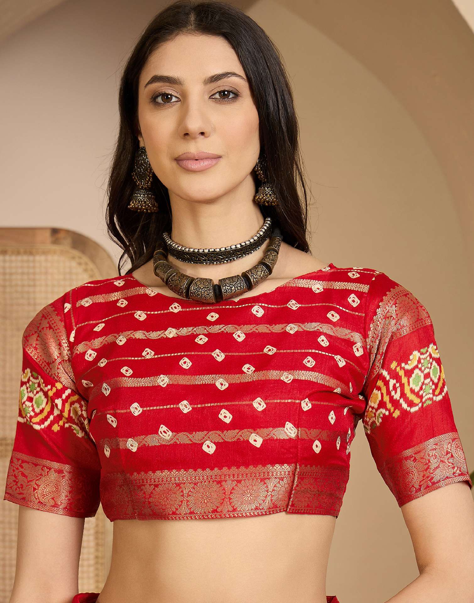 Red Silk Printed Bandhani Saree