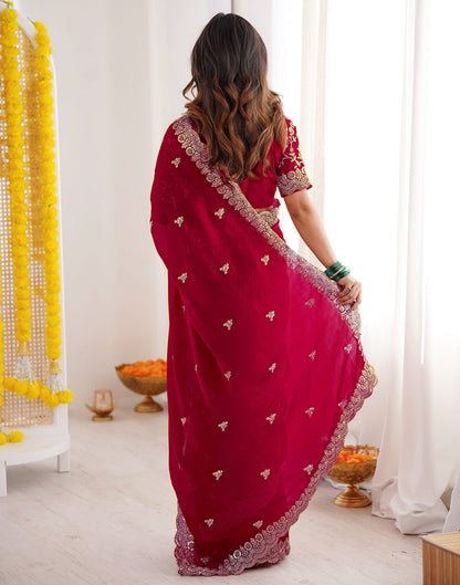 Dark Pink Tissue Silk Sequence Embroidery Saree