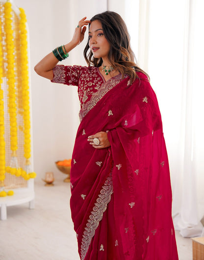 Dark Pink Tissue Silk Sequence Embroidery Saree