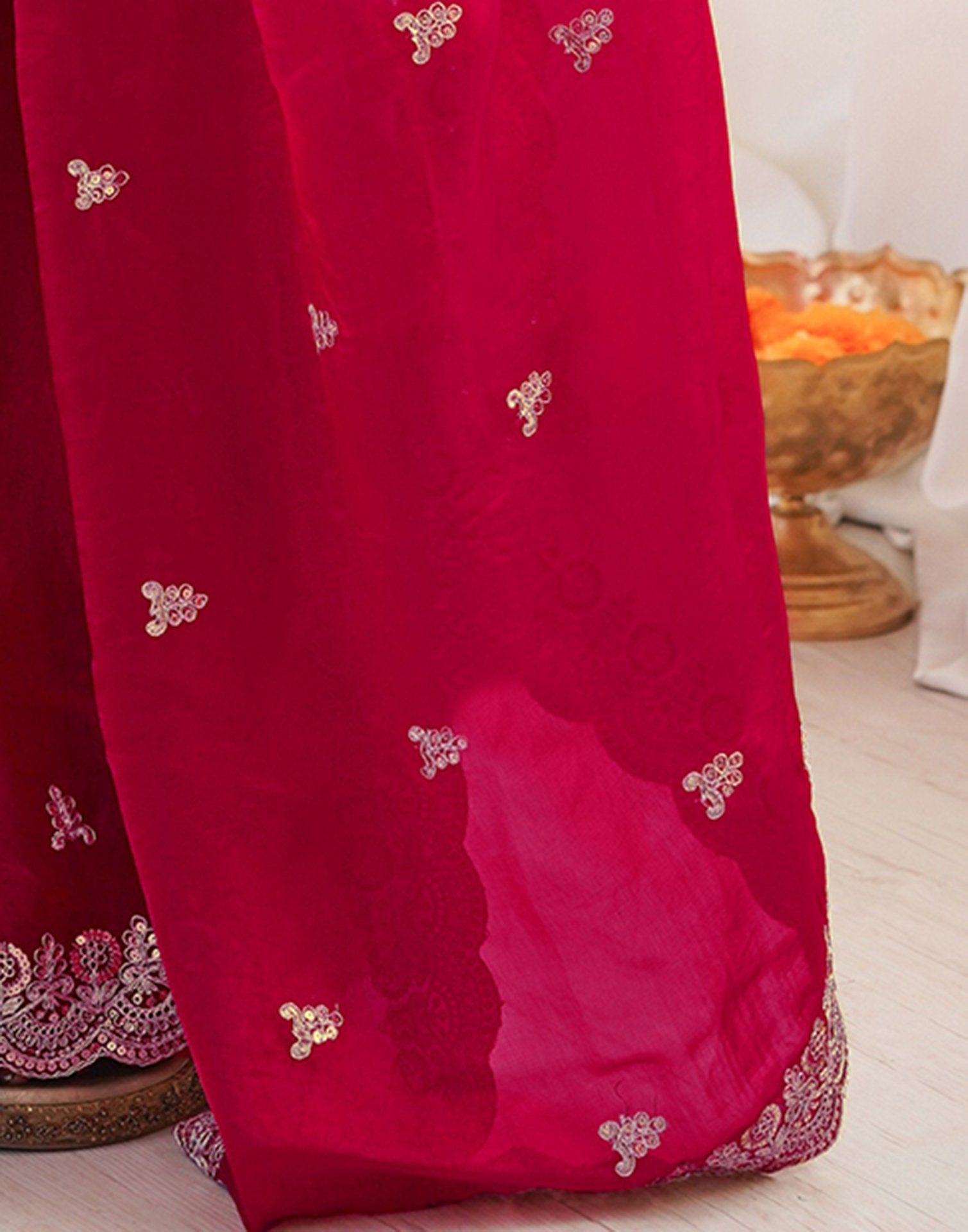 Dark Pink Tissue Silk Sequence Embroidery Saree