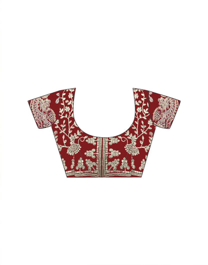 Maroon Tissue Silk Sequence Embroidery Saree
