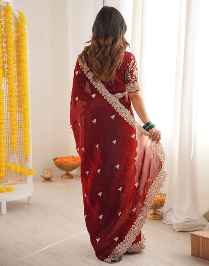 Maroon Tissue Silk Sequence Embroidery Saree