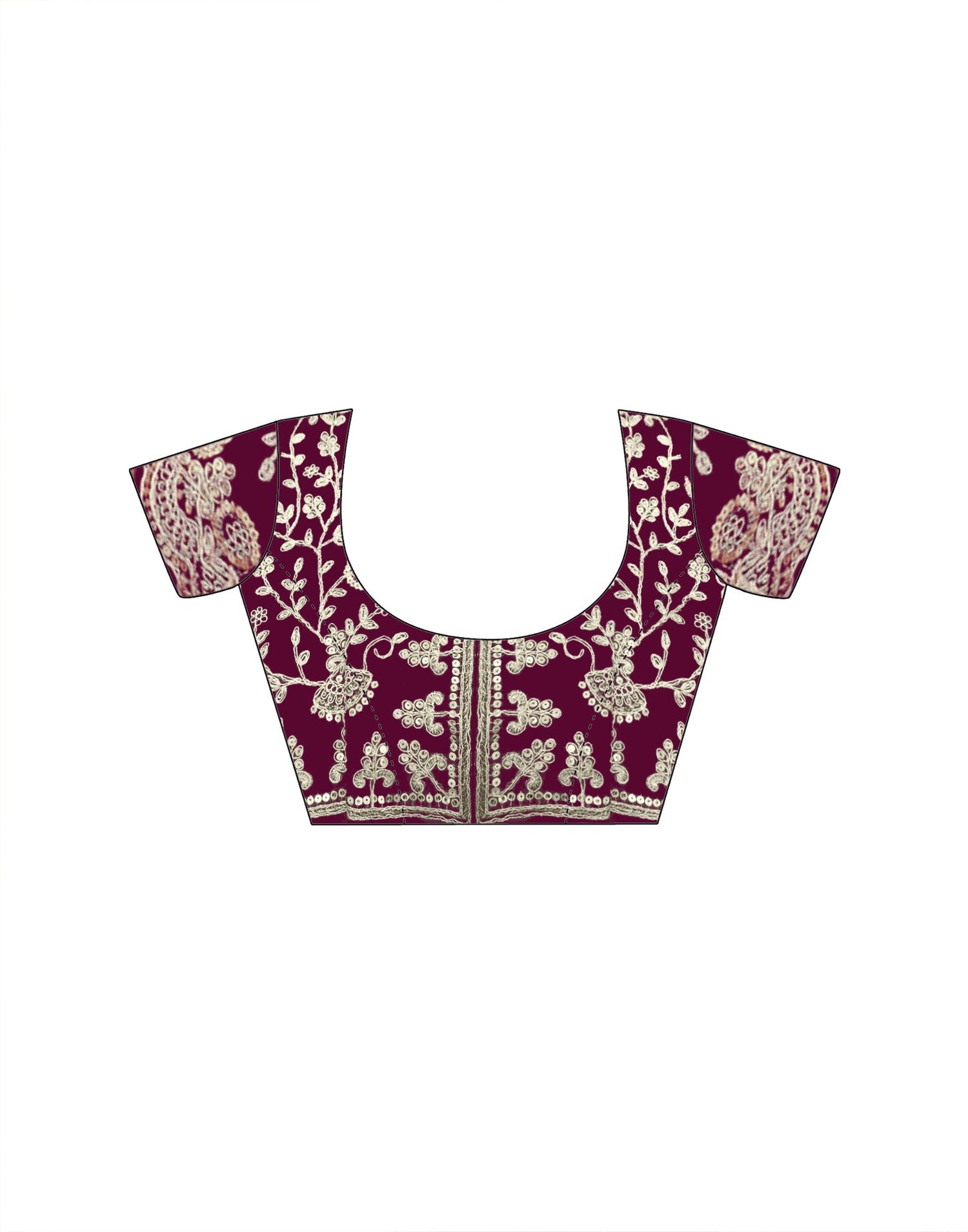 Magenta Tissue Silk Sequence Embroidery Saree