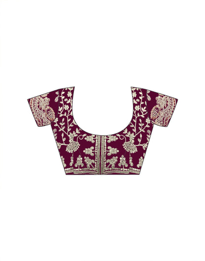 Magenta Tissue Silk Sequence Embroidery Saree