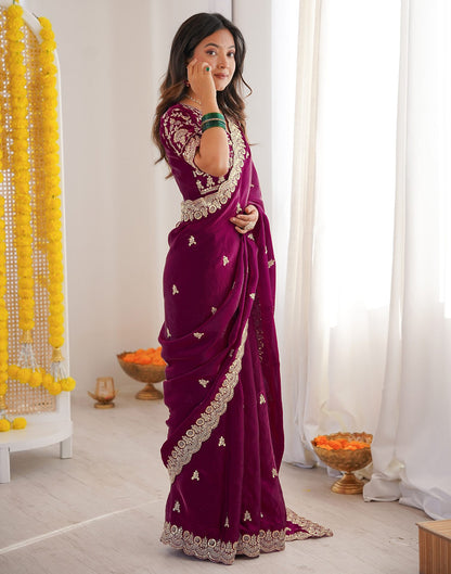 Magenta Tissue Silk Sequence Embroidery Saree
