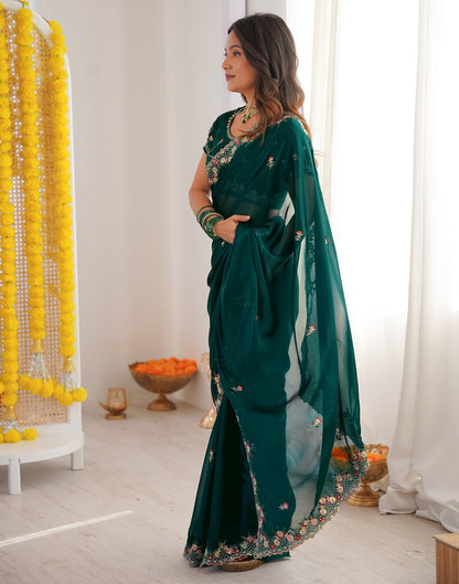 Green Silk Sequence Embroidery Saree