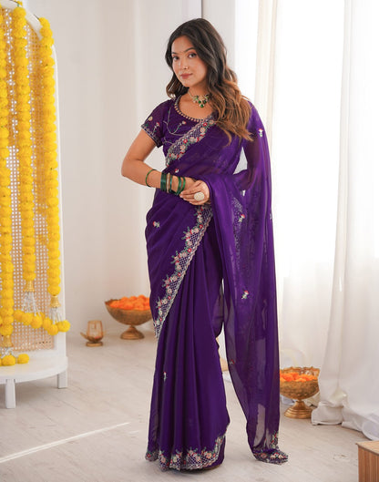 Violet Silk Sequence Embroidery Saree