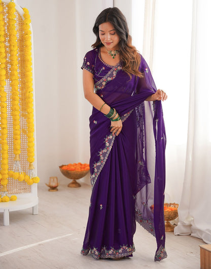 Violet Silk Sequence Embroidery Saree