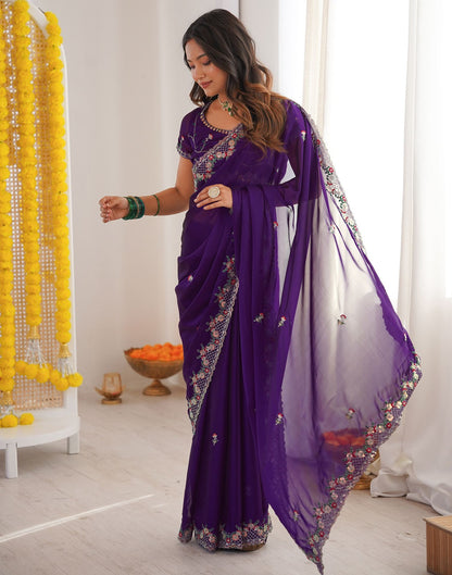 Violet Silk Sequence Embroidery Saree
