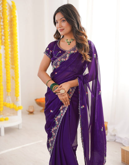 Violet Silk Sequence Embroidery Saree