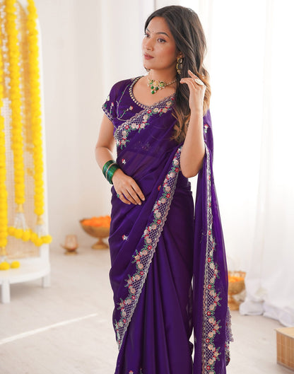 Violet Silk Sequence Embroidery Saree