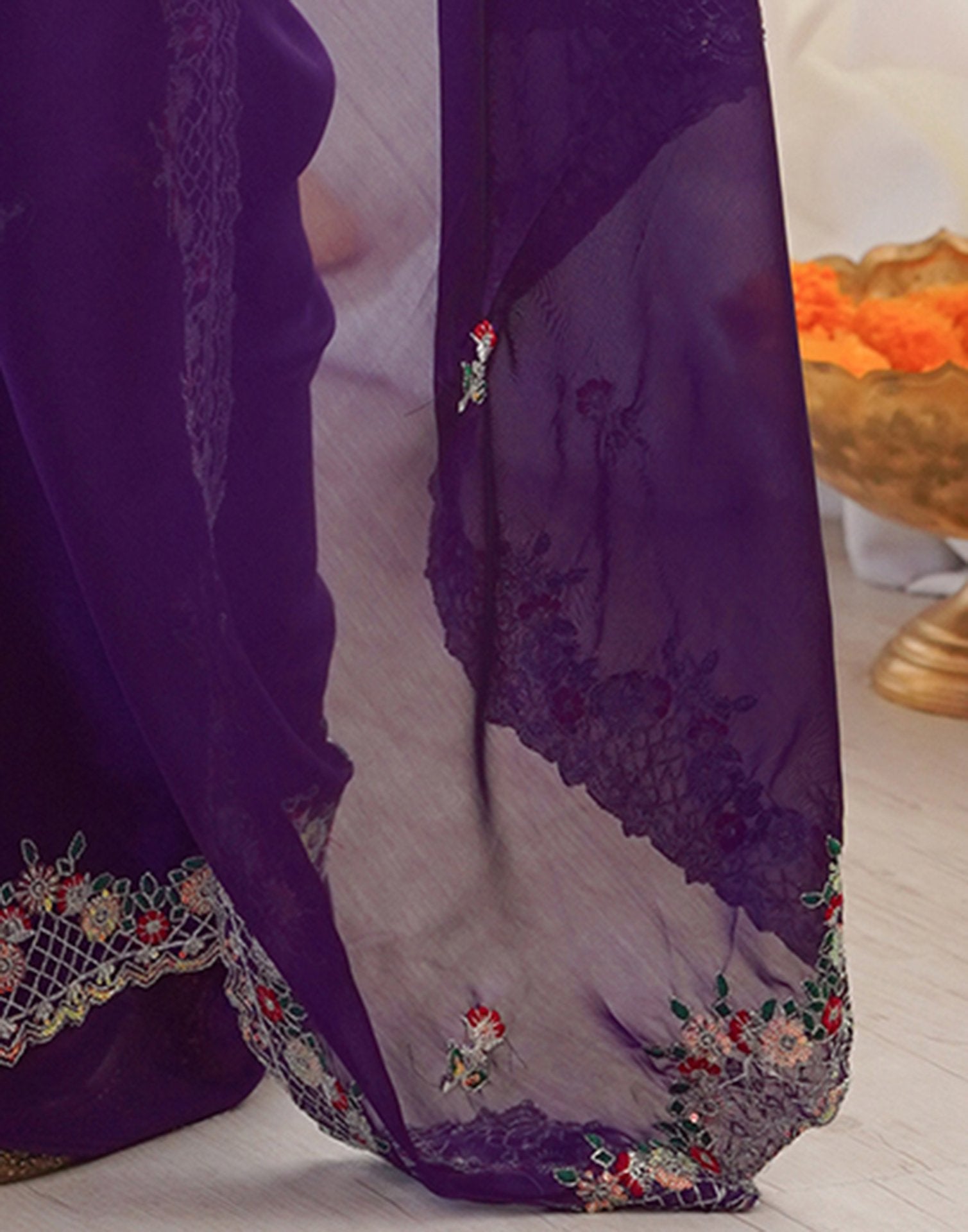 Violet Silk Sequence Embroidery Saree