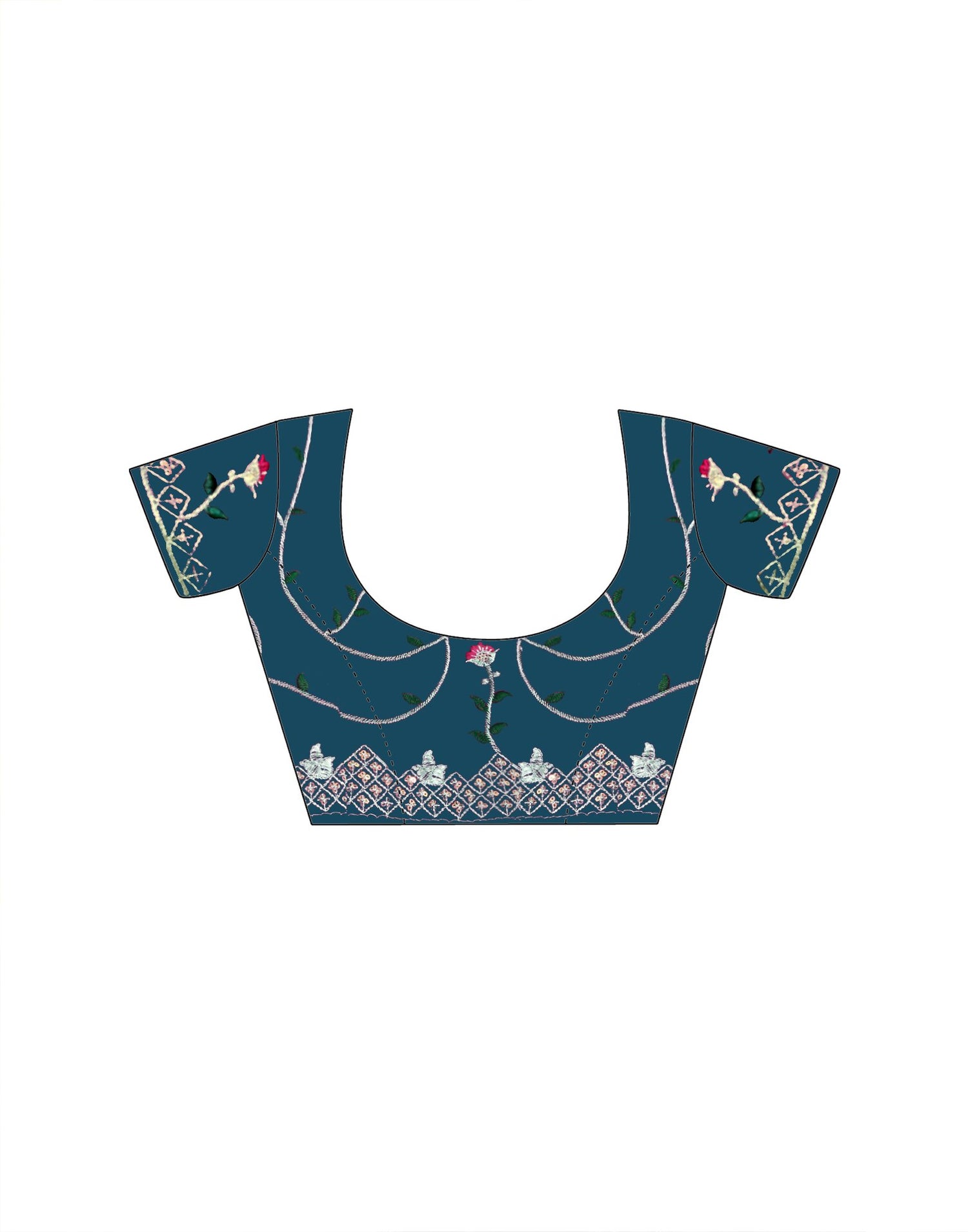 Peacock Blue Silk Sequence Embroidery Saree