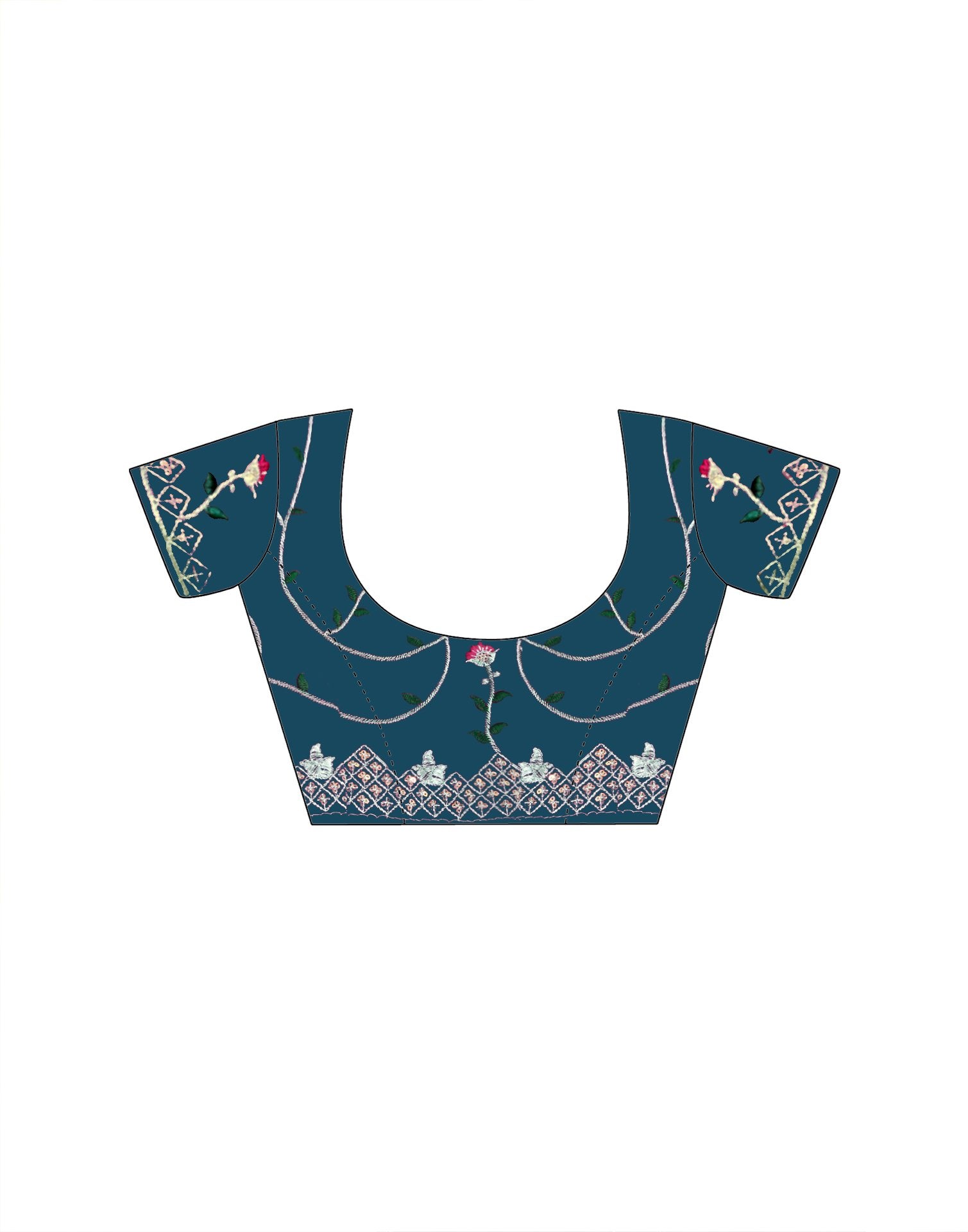 Peacock Blue Silk Sequence Embroidery Saree