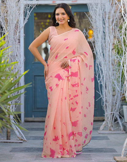 Holi Peach Linen Printed Saree