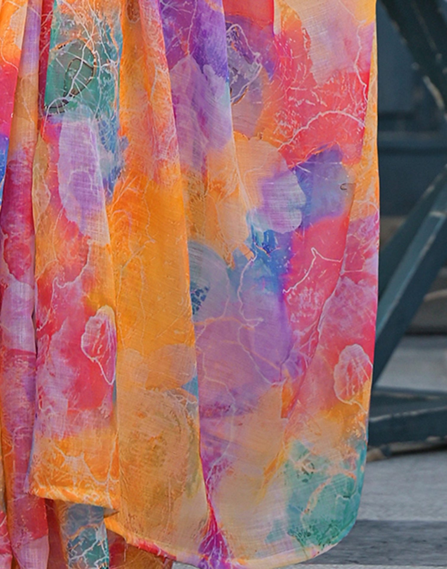 Multicoloured Linen Printed Saree