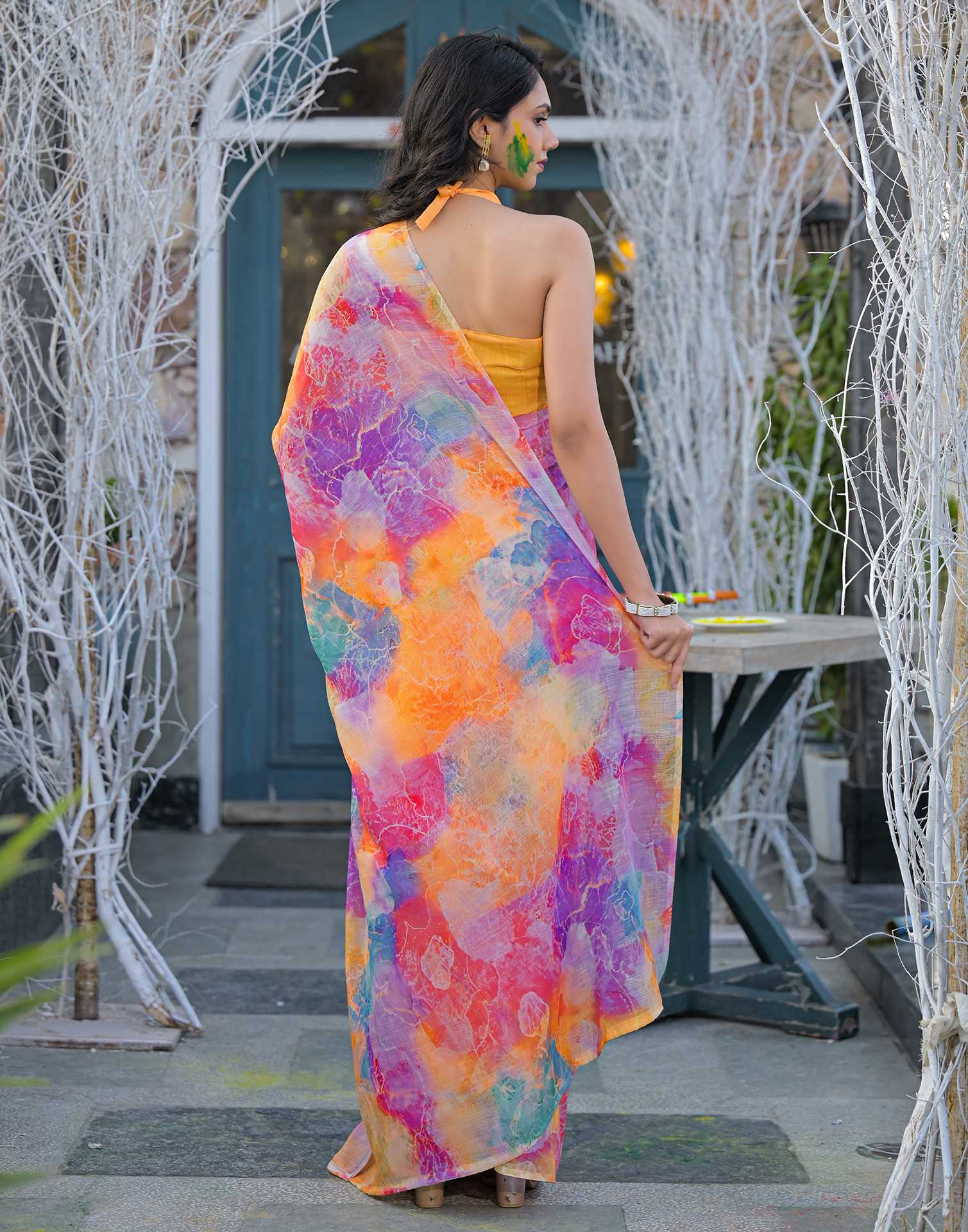 Multicoloured Linen Printed Saree