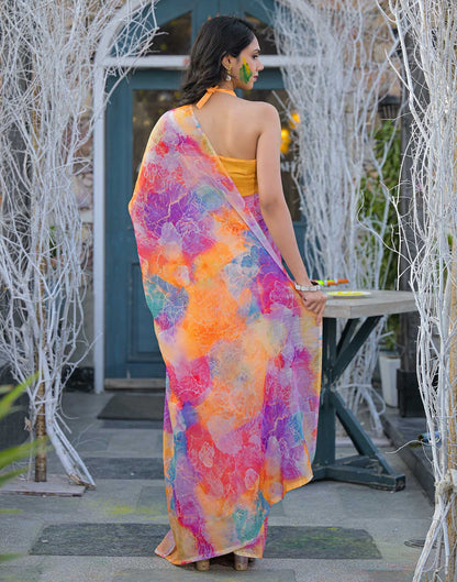 Multicoloured Linen Printed Saree