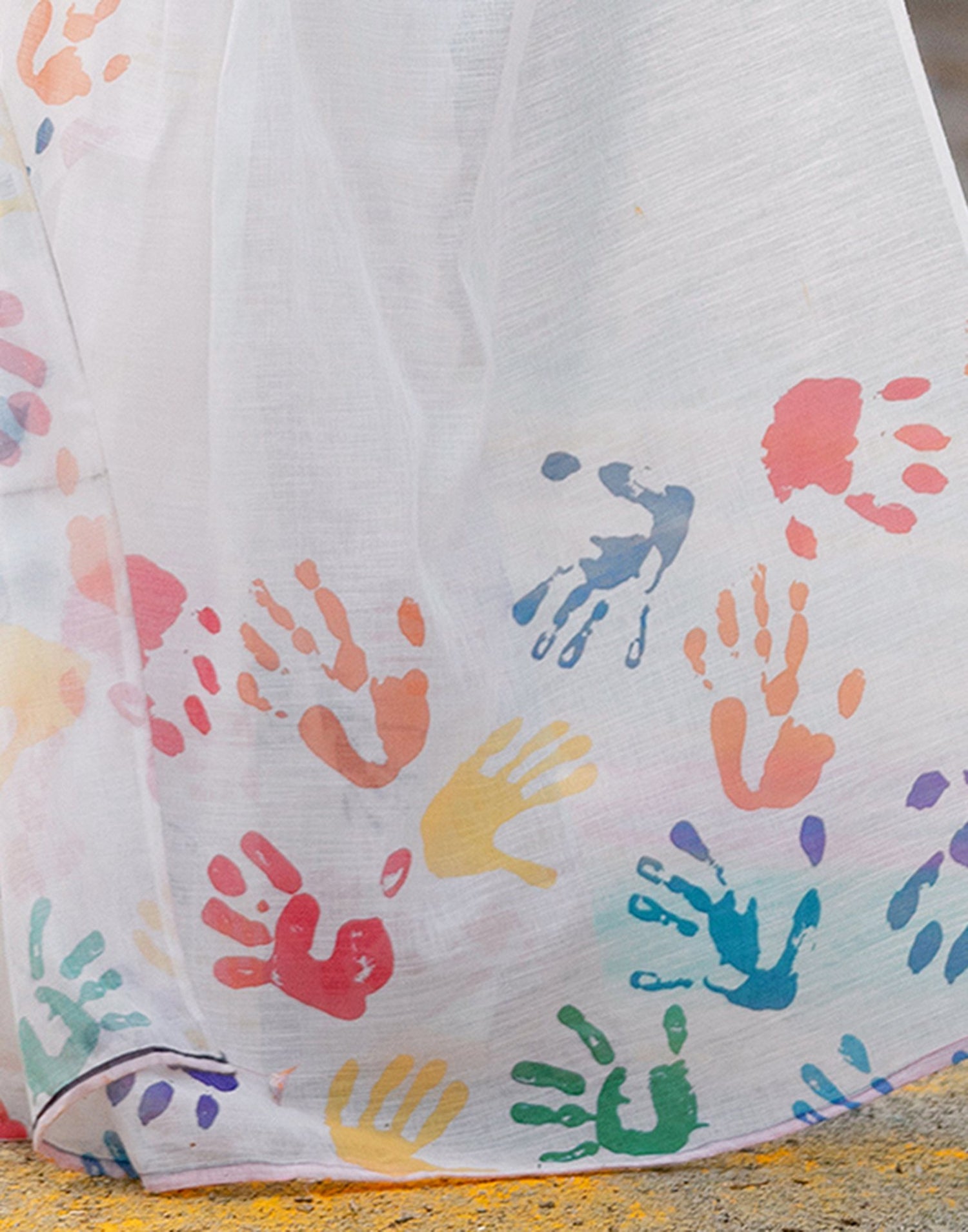 Off White Linen Printed Saree