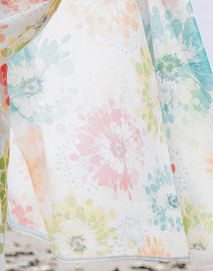 Holi Off White Linen Printed Saree