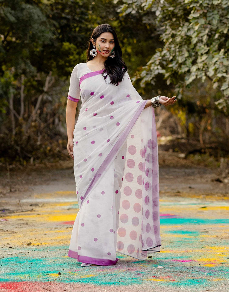 White Linen Printed Saree