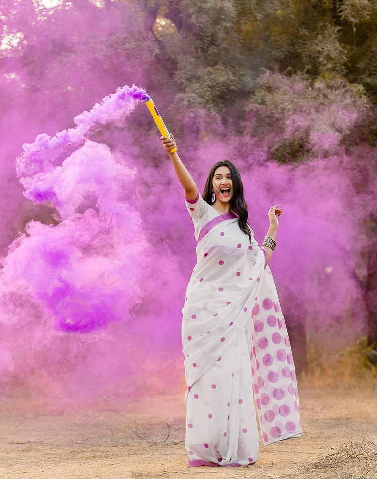 White Linen Printed Saree