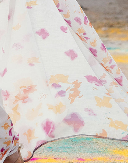 White Linen Printed Saree