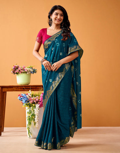 Rama Blue Silk Woven Printed Saree