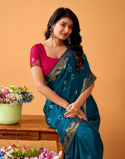 Rama Blue Silk Woven Printed Saree