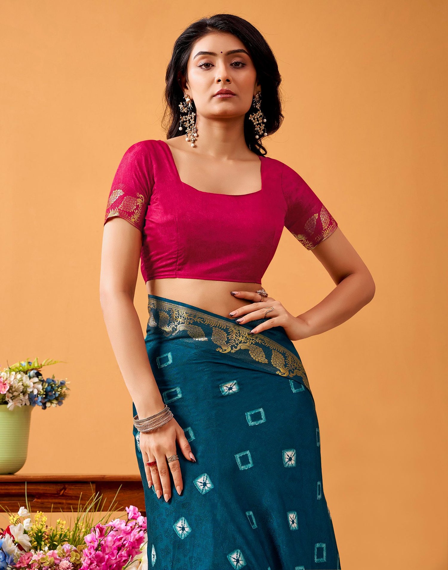 Rama Blue Silk Woven Printed Saree