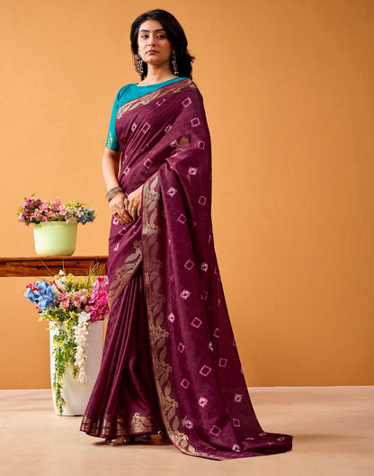 Wine Silk Woven Printed Saree