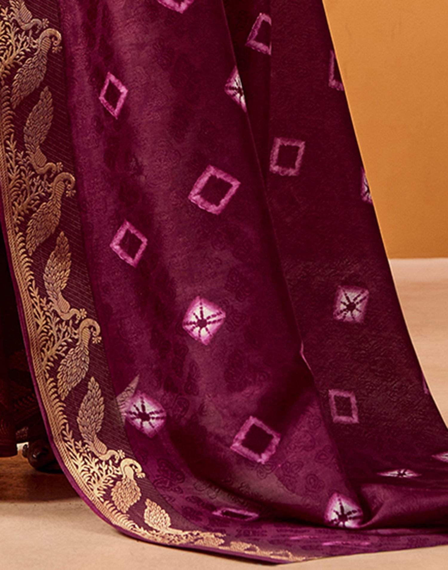 Wine Silk Woven Printed Saree