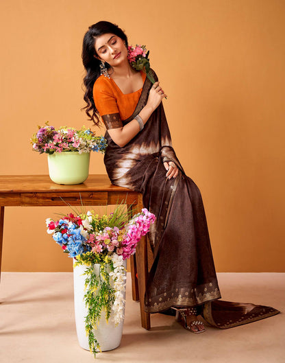 Brown Silk Woven Printed Saree