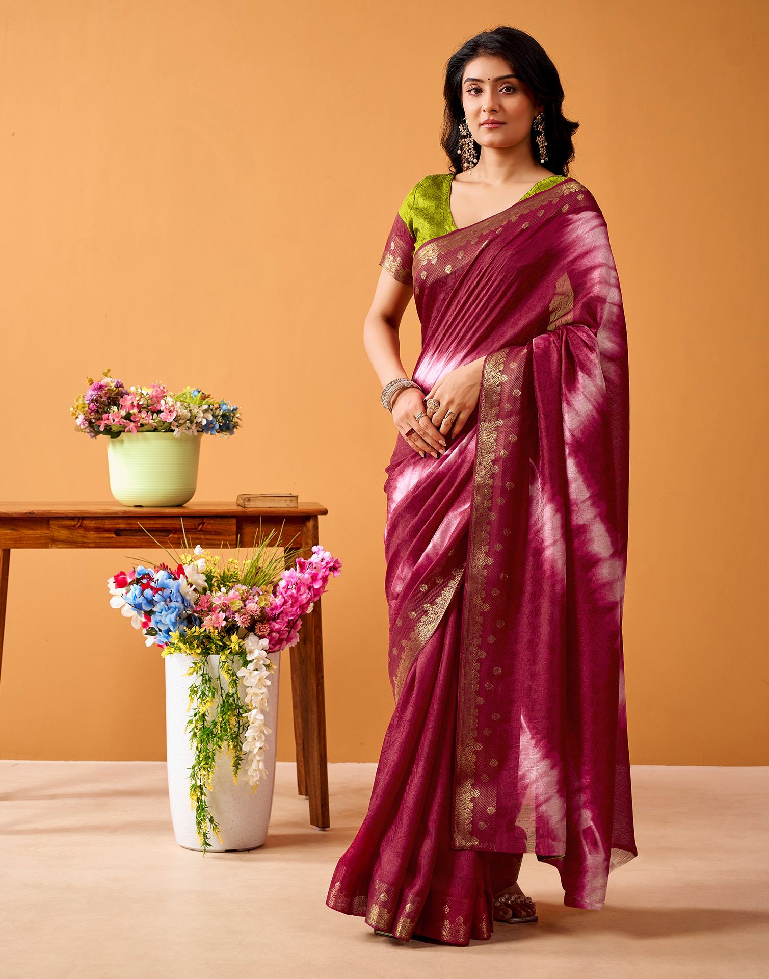 Maroon Silk Woven Printed Saree