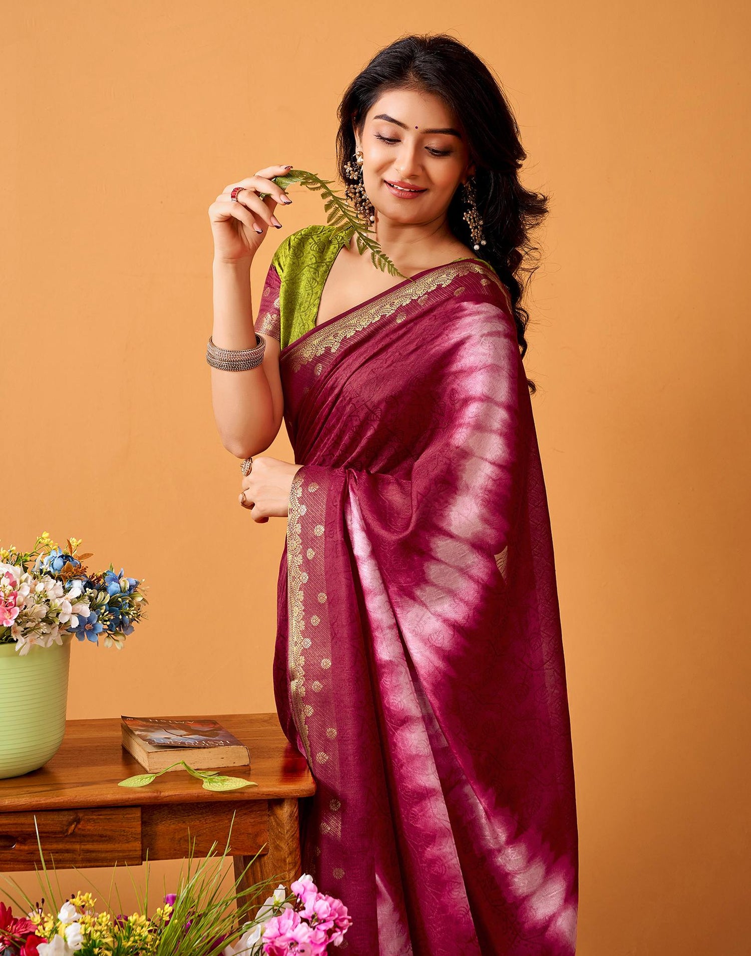 Maroon Silk Woven Printed Saree