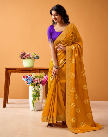 Turmeric Yellow Silk Woven Printed Saree