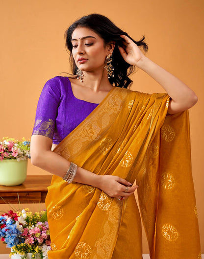 Turmeric Yellow Silk Woven Printed Saree