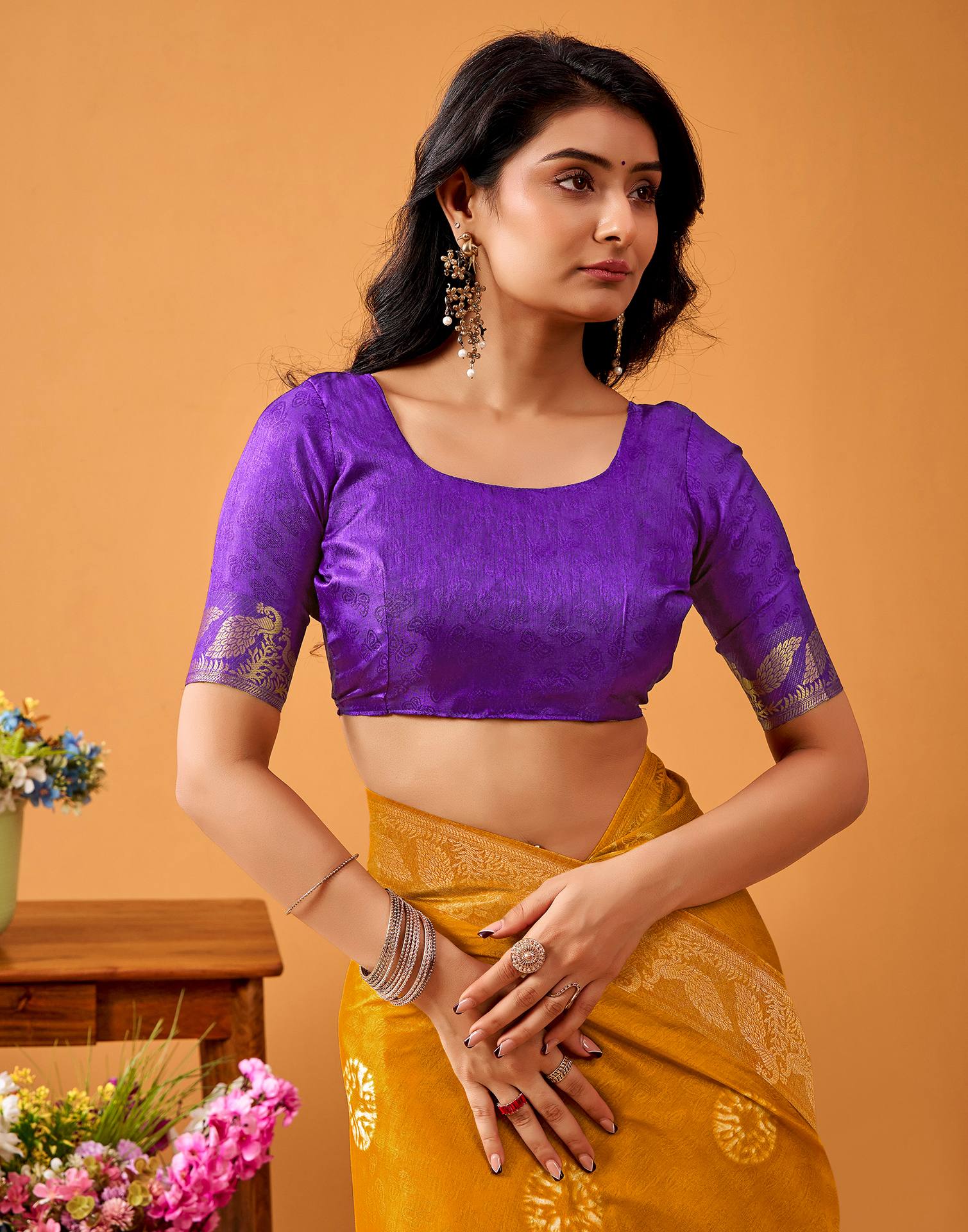 Turmeric Yellow Silk Woven Printed Saree