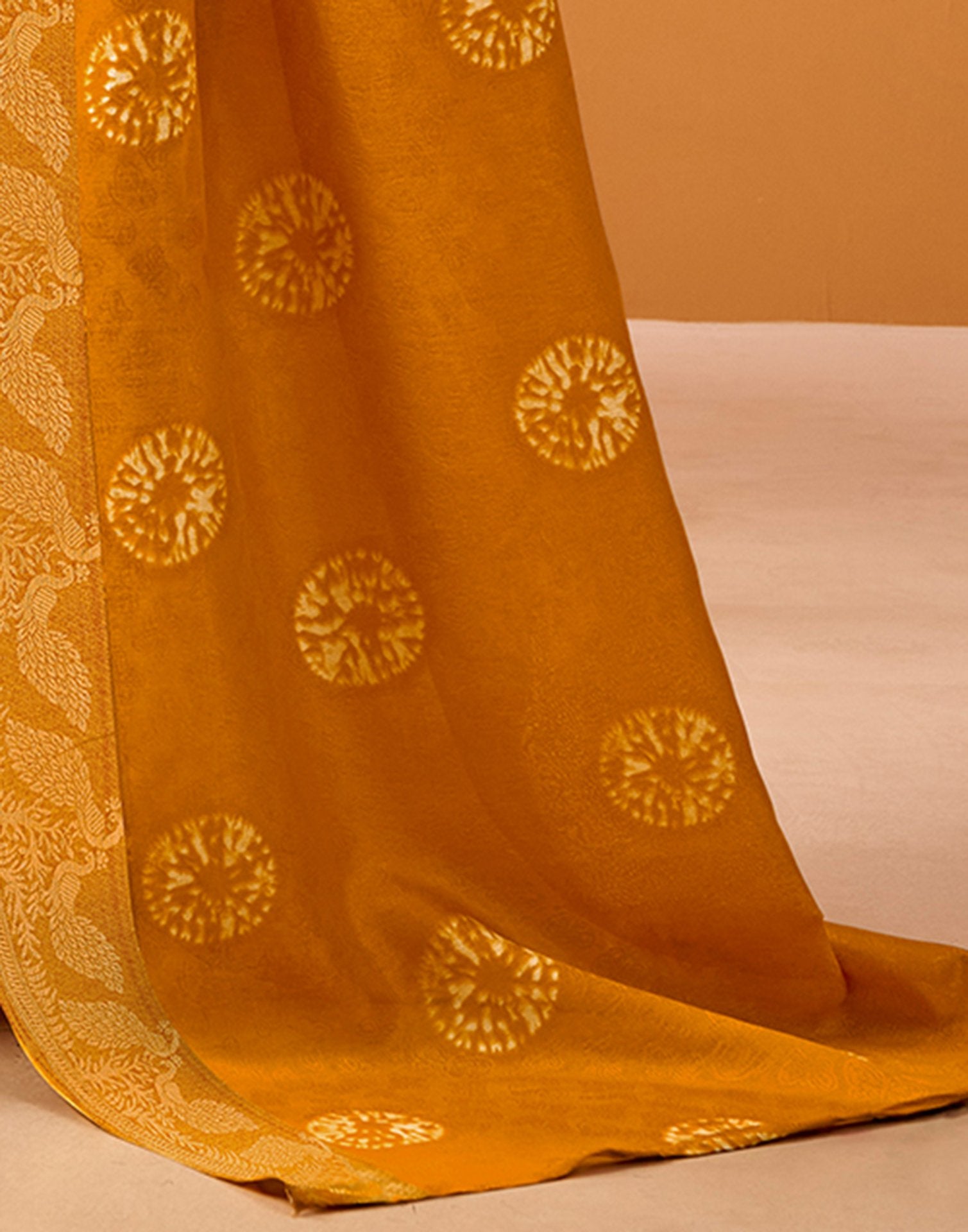 Turmeric Yellow Silk Woven Printed Saree