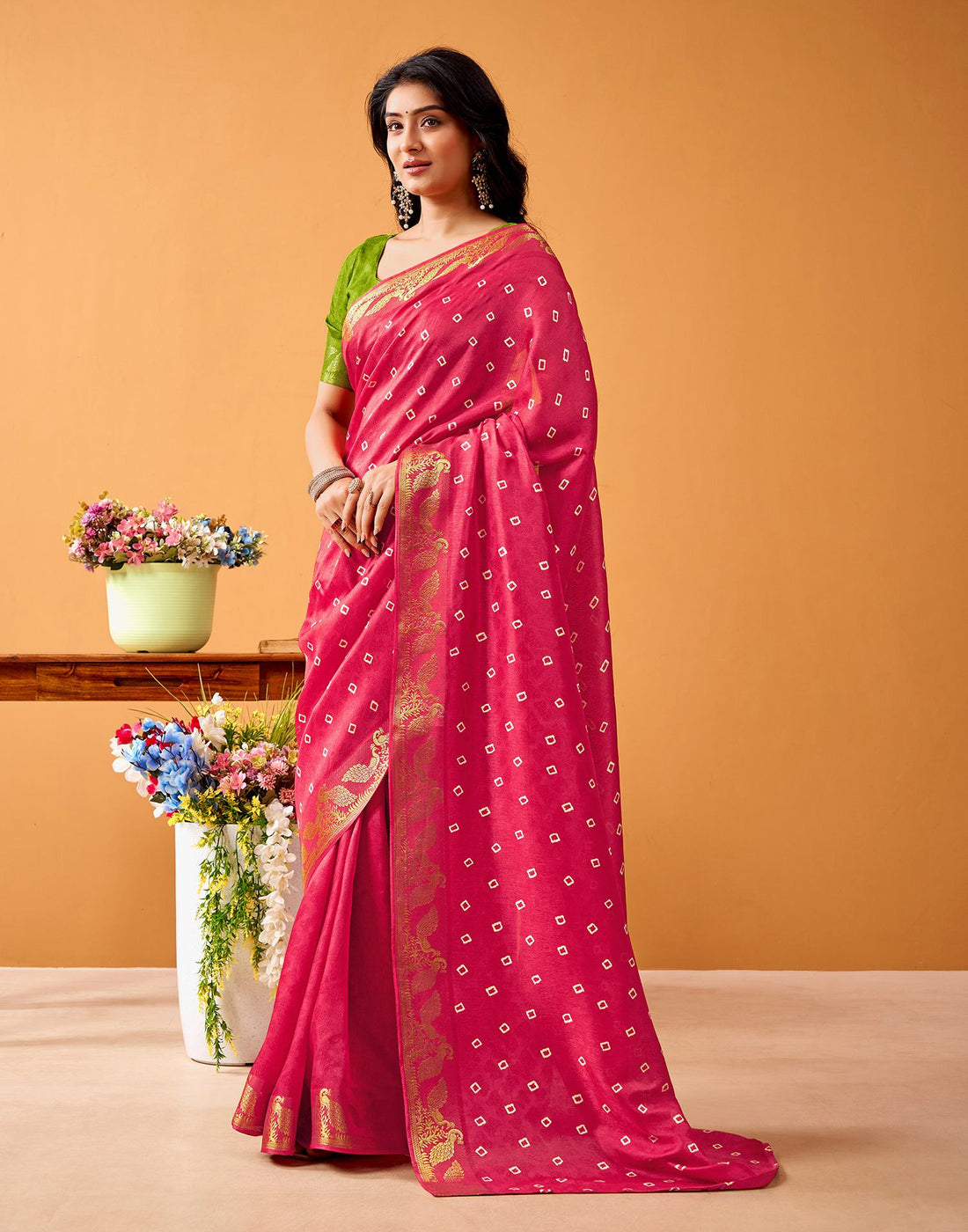 Pink Silk Woven Printed Saree