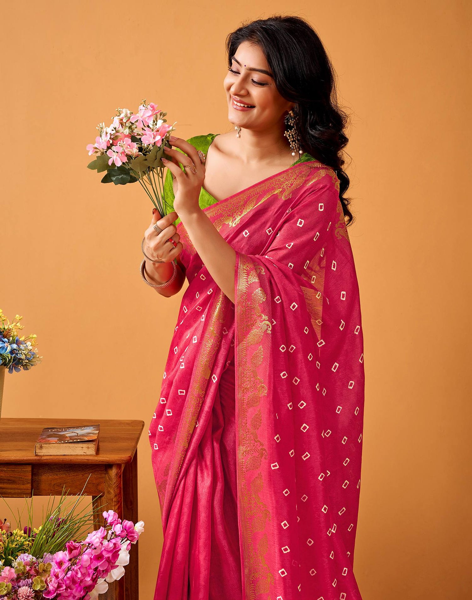 Pink Silk Woven Printed Saree
