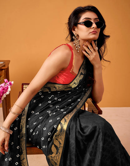 Black Silk Woven Printed Saree